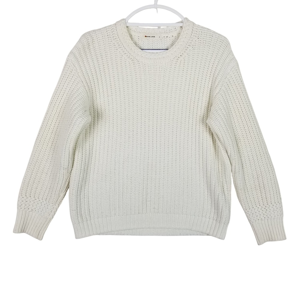 Marine Layer Fisherman Sweater Womens Small White Shaker Knit Merino‎ Wool Blend